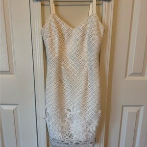 White House Black Market White Lace Mini Dress with Floral Trim